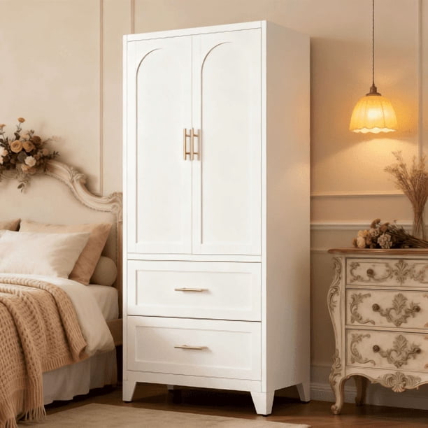 71" armario de metal alto con 2 cajones y varilla colgante, armario de 2 puertas con estante para dormitorio, oficina, lavandería, entrada