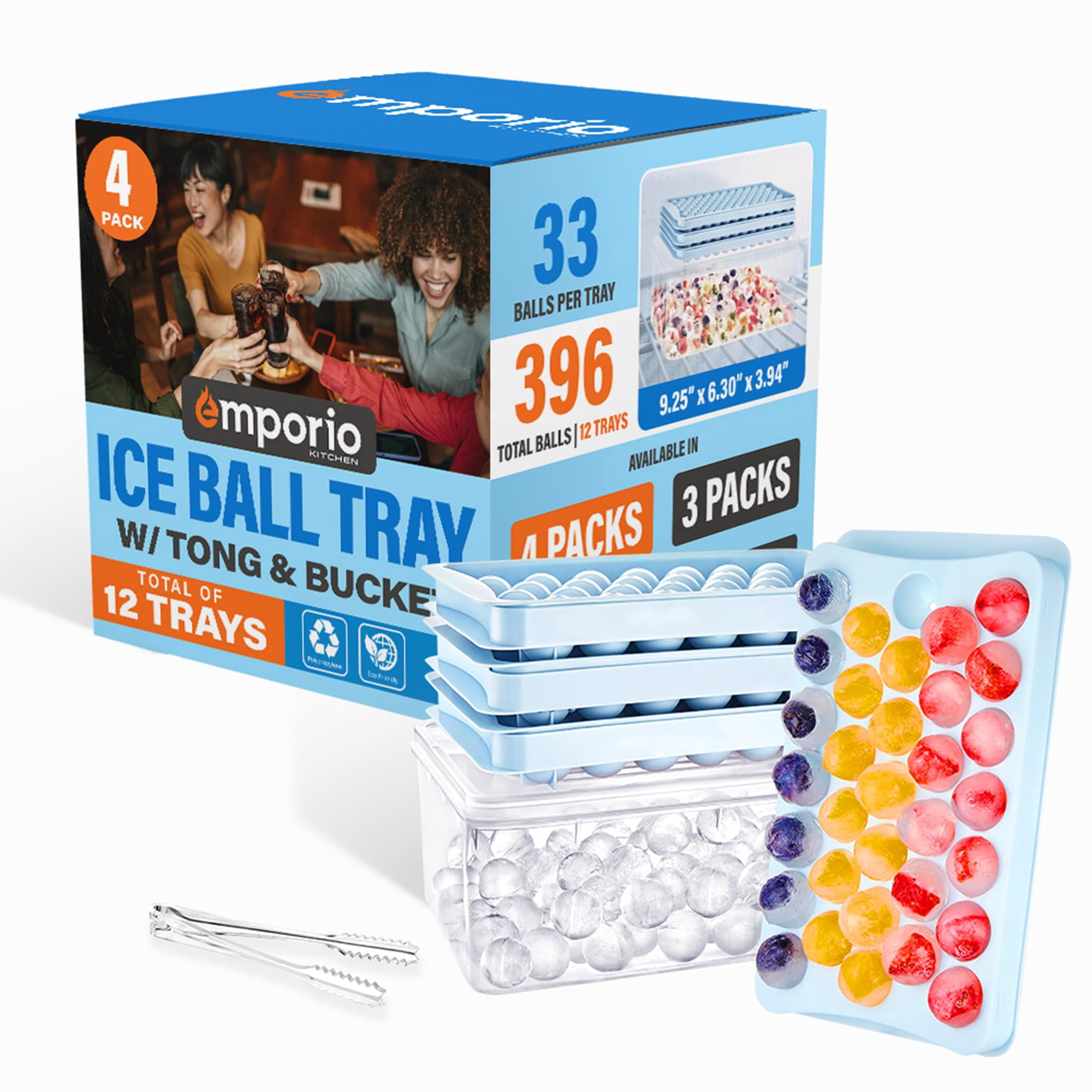 Bandeja Para Cubos De Hielo Emporio Kitchen, Paquete De 4, Esferas De 2,5 Cm, Libre De Bpa