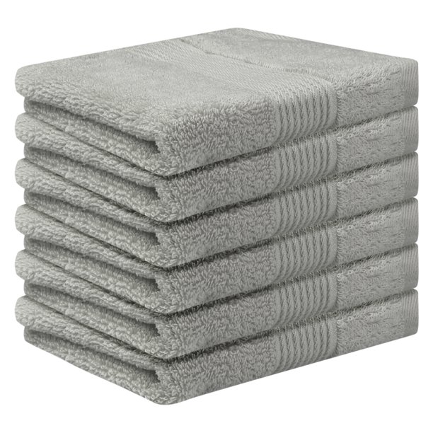 REGALWOVEN Paños Faciales de Algodón a Rayas, Toallas Absorbentes y Ligeras para Baño, Hotel, Spa 13' x 13' Gris Paquete de 6