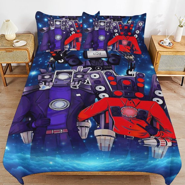 Skibidi Toilet Bedding Set Duvet Cover Comfortable and Lightweight Cartoon Bedding 3 Piece Bed Set