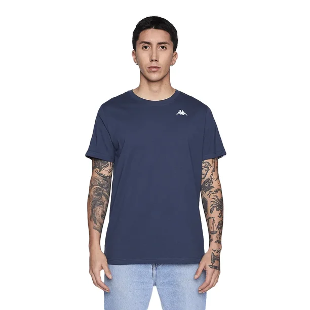 Polera Hombre Banda Petrol Blue Logo White Black Kappa