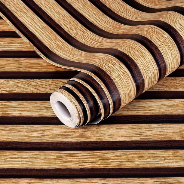 1 Roll Glossy Light Brown Wood Grain Stripe Vintage Rustic Wallpaper Peel And Stick Refrigerator Speaker Dryer Cabinet Oven Appliance Furniture Home Decor Room Background Kitchen Wallpaper Wall Sticke