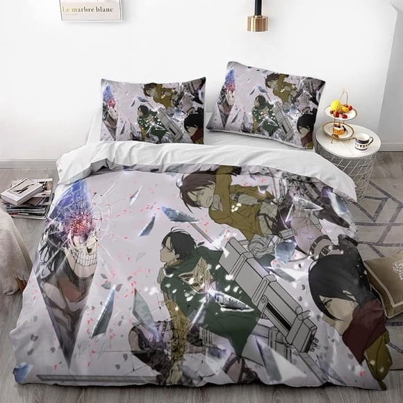 Invad-e on Tit-an Ere-n Le-i Anime -Soft 3D P-rint-d Duvet- Cover Bedd-ing Set with Comfort-er Cover