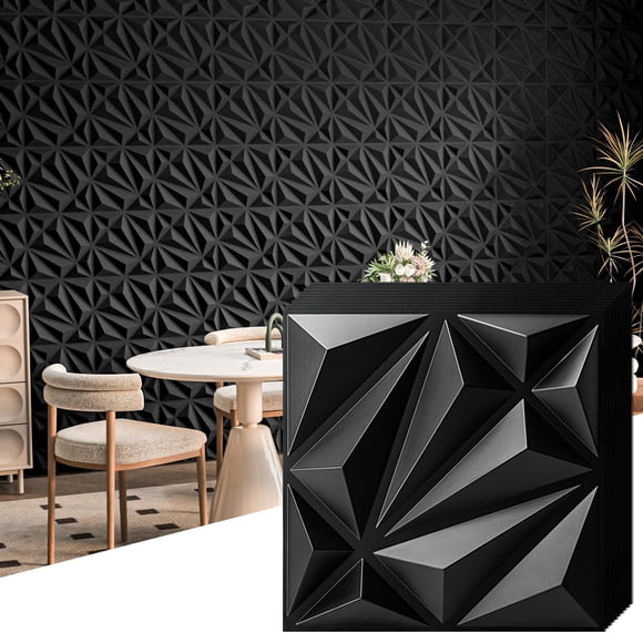 Panel decorativo de pared Art3d con textura diamante, PVC negro, 33 piezas, 32 pies²