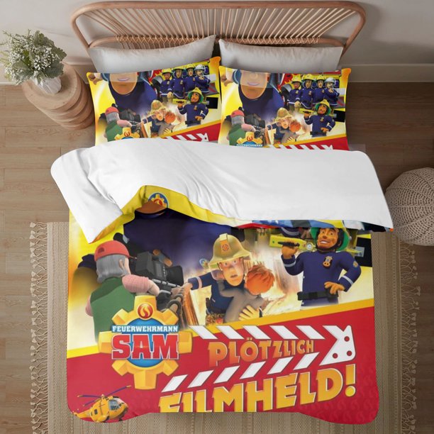 Fireman Sam Soft 3D Printed Duvet Cover Bedding Set with Comforter Cover 3 Piece Set