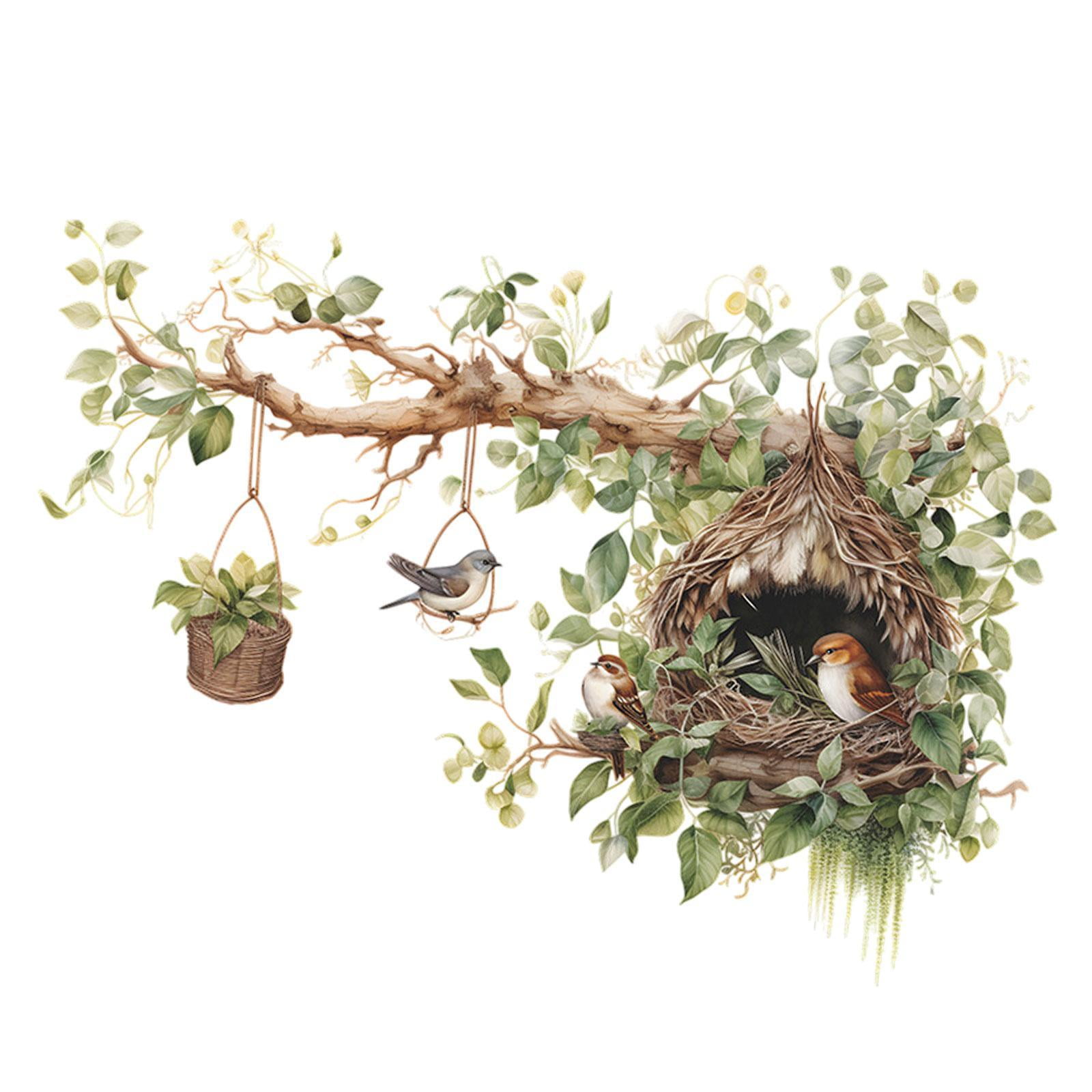 Magideal - 2 Piezas Pegatinas De Pared Fondos De Pantalla Decorativos Ramas Y Nido De Pájaros Decoración Del Hogar Murales De Arte De Pared Para La Sala De Estar