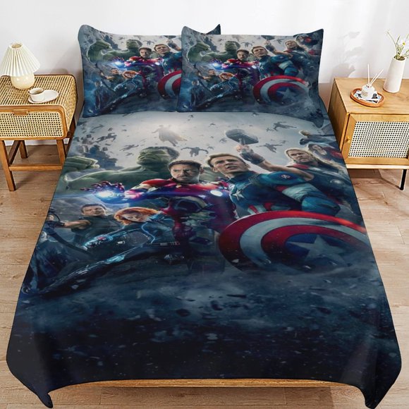 Captain America Bedding Sets Ultra Soft Skin-Friendly Duvet Cover 3 Piece, Cute Comforter Cover Bed Set for Boys Girls Kids
