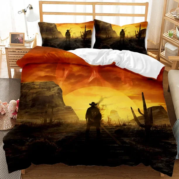 x1475 Bed SheetsWestern Cowboy Bedding Set Sunset Scenery Duvet Cover Bedroom Comforter Twin Size Quilt Cover Home Textile /PCS 3-Piece Bedding Set (1 Duvet Cover + 2 Pillow Shams) nj1475