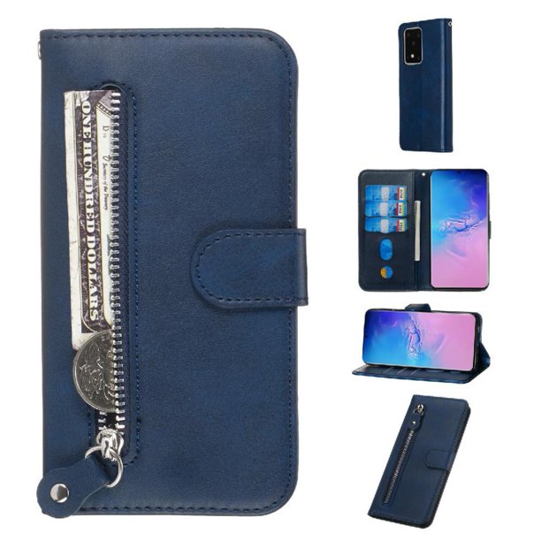 Funda con Cremallera para Samsung Galaxy S20 Ultra, Carcasa Cartera de Cuero PU con Soporte y Tarjetero