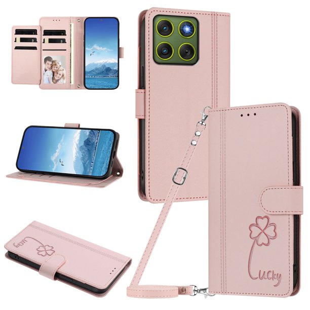 Funda Cartera Trébol para Motorola Edge 70 5G con Ranuras Tarjetas y Carga Inalámbrica Rosa