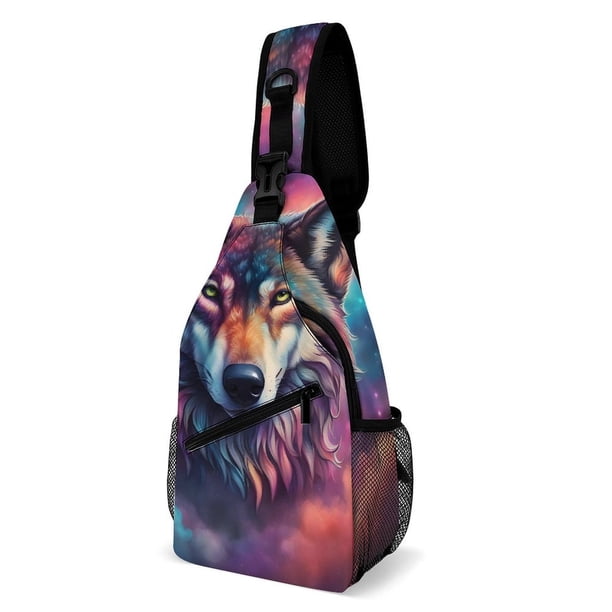 Lobo Galáctico Riñonera Bandolera con Estampado Integral para Hombres y Mujeres, Bolso Cruzado Gráfico de Tendencia, Mochila de Hombro Streetwear para Ciclismo y Deportes, Riñonera Versátil Casual