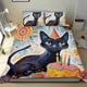 thumbnail image 1 of Fiesta del Gato Negro Conjunto de sábanas temático, trío de piezas, cómodo y amigable con la piel, diseño único, regalo de decoración para el hogar para familiares, amigos y fans,135cm *200cm, 1 of 6
