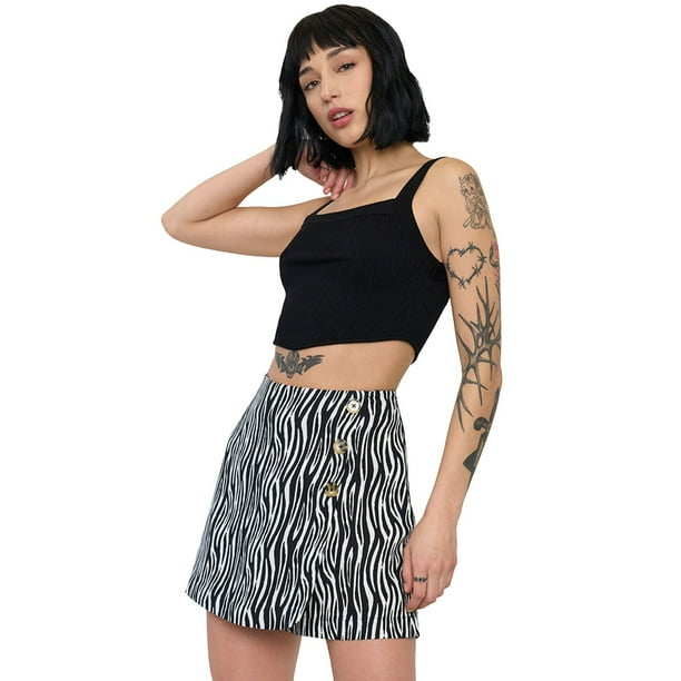 Skort Mujer Lino Lazo Lateral Negro Cebra Corona