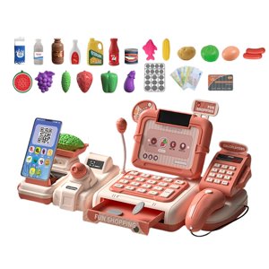 Magideal - Caja Registradora De Juguete, Con Calculadora, Herramienta De Escaneo Funcional, Juego De Dinero De Juguete, Rosa