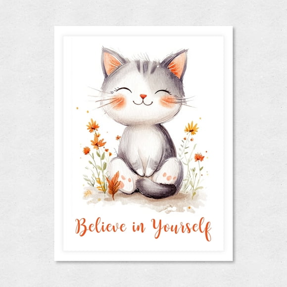 Cuadro Decorativo 21x30 Infantil Gatito Sonriente Confianza Amor