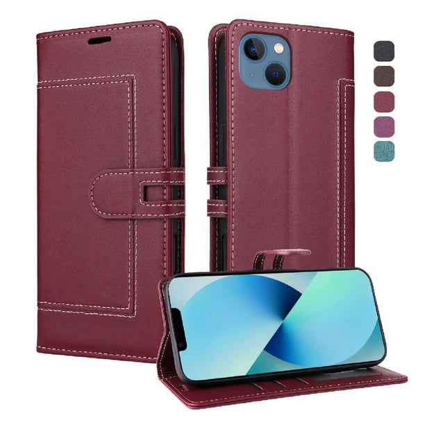 Premium Wallet Case for iPhone 15 with Card Slots & Kickstand, Flip Cover Red