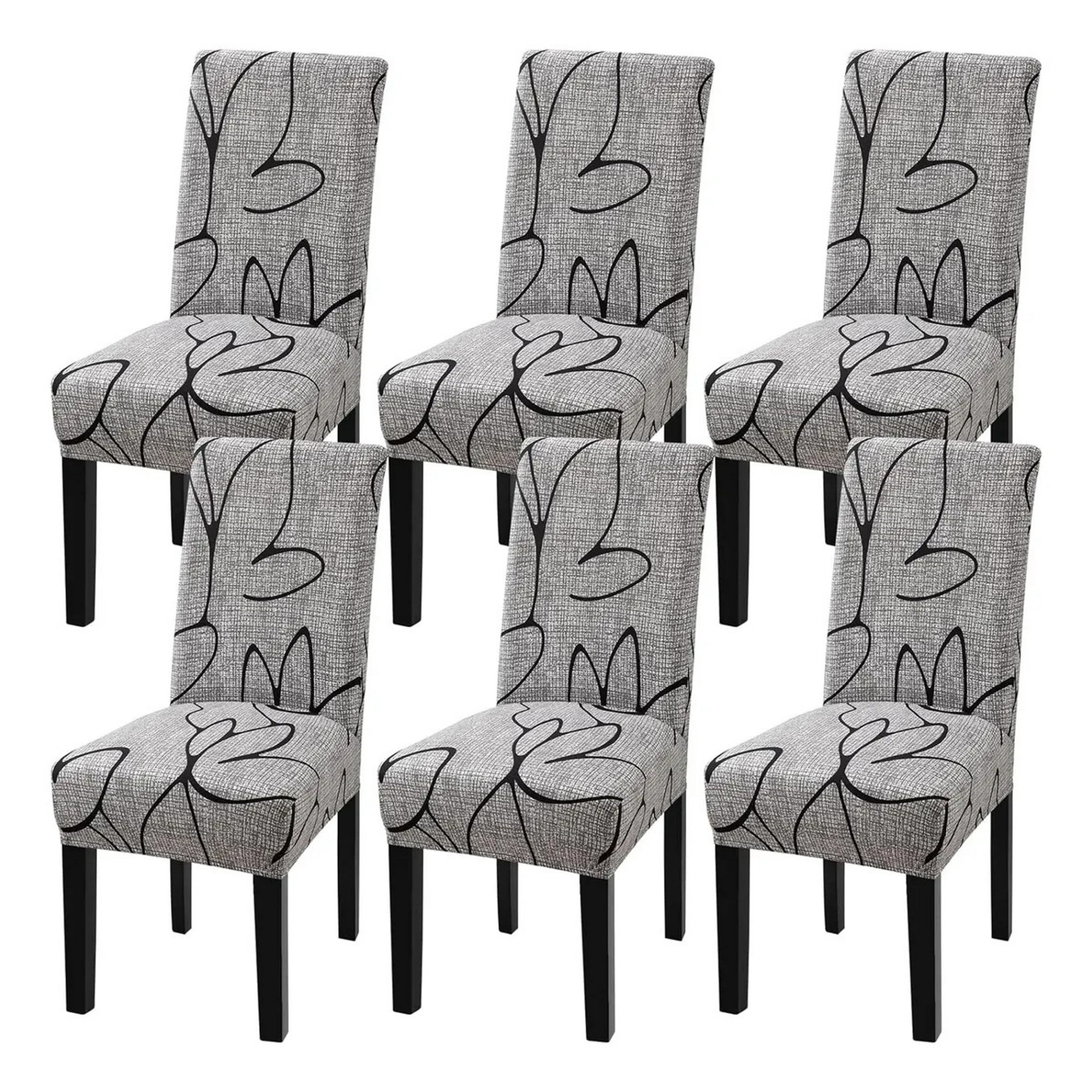 Casadeliacl - Cubre Sillas Elastica Con Diseño Gris Elegante 6 Pieza Rouss