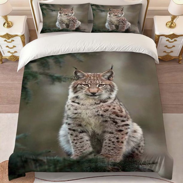 Lynx Theme Printed Bedding Set | Comfortable Polyester Duvet Cover and 2 Pillowcases Ideal for All Seasons