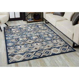 Alfombra Decorativa Kas Rugs Calla De Felpa Azteca Gris Y Azul, 70 X 120 Cm