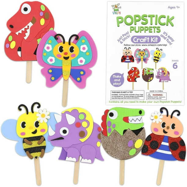 Kit de manualidades VKPI: Haz 6 marionetas de palitos de helado, manualidades de espuma para niños de 4 años en adelante