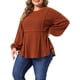thumbnail image 4 of Agnes Orinda Conjuntos de Halloween Blusas Peplum de Talla Grande para Mujer Cuello Redondo de Punto Acanalado Manga Larga Dobladillo Acampanado Blusas Vintage Casual 2X Rojo Ladrillo, 4 of 6