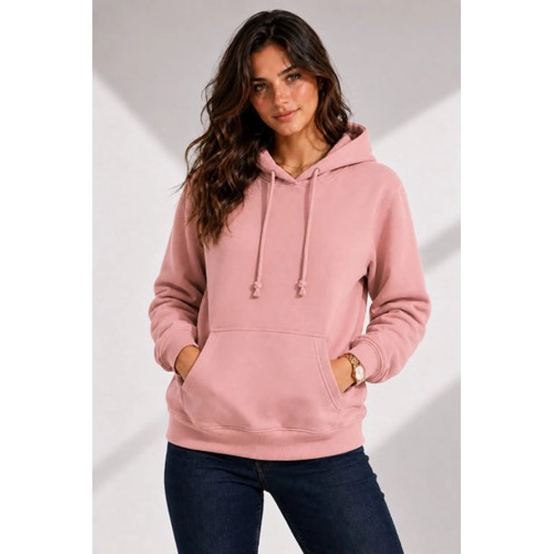 Poleron Canguro Basico 500g Mujer Con Capucha Bordar 60/40 L Rosa Pastel Liso