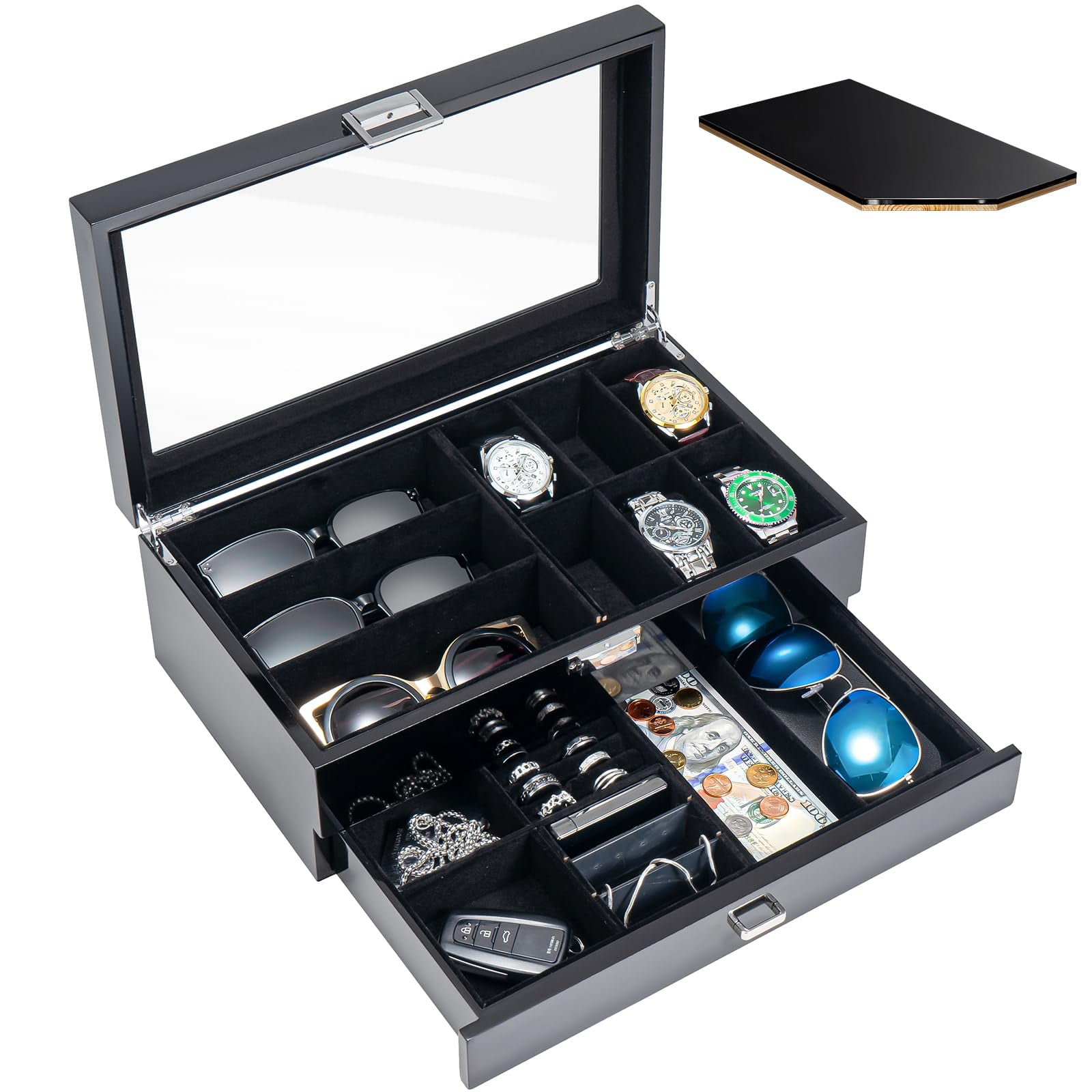 Caja De Joyas De Madera Con Acabado Lacado Procase Para Hombre Negra