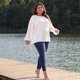thumbnail image 2 of GRACIA Y GRANDEZA Disfraces de Halloween Blusa de Chifón con Lunares Suizos para Mujer Tallas Grandes Cuello Redondo Manga de Linterna con Detalles de Pompones 1X Blanco, 2 of 8