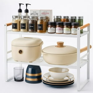 Chic Haus - Repisa Organizador Cocina Acero Madera 2 Niveles 54Cm Ancho Blanco