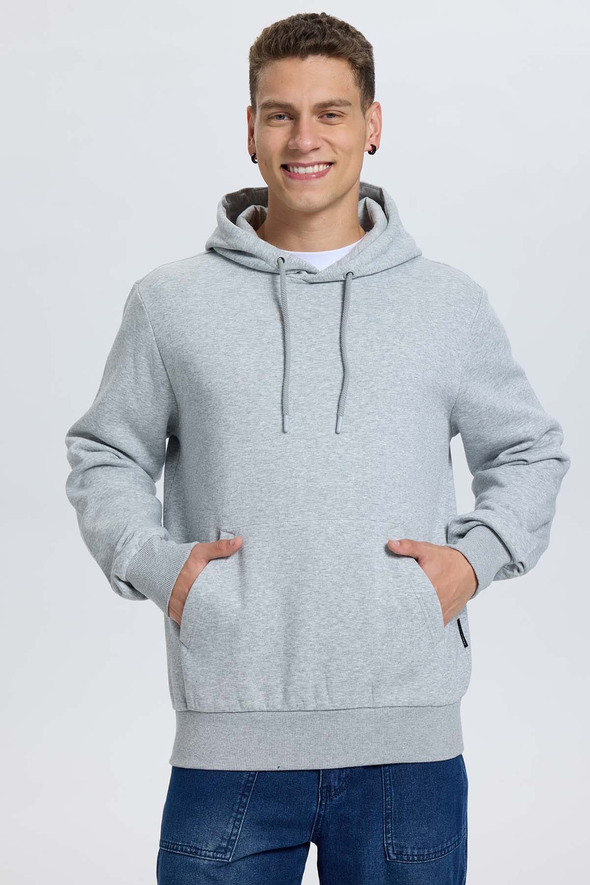 Fashionspark - Polerón Hombre Hoodie Gris Melange