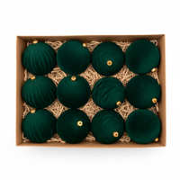 Wakeshome - Pack 12 6Cm Esferas Bambalinas De Terciopelo Adornos Navidad Rojo Verde