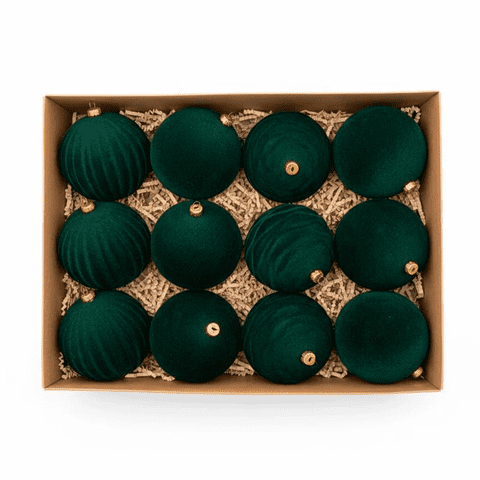 Wakeshome - Pack 12 6Cm Esferas Bambalinas De Terciopelo Adornos Navidad Rojo Verde