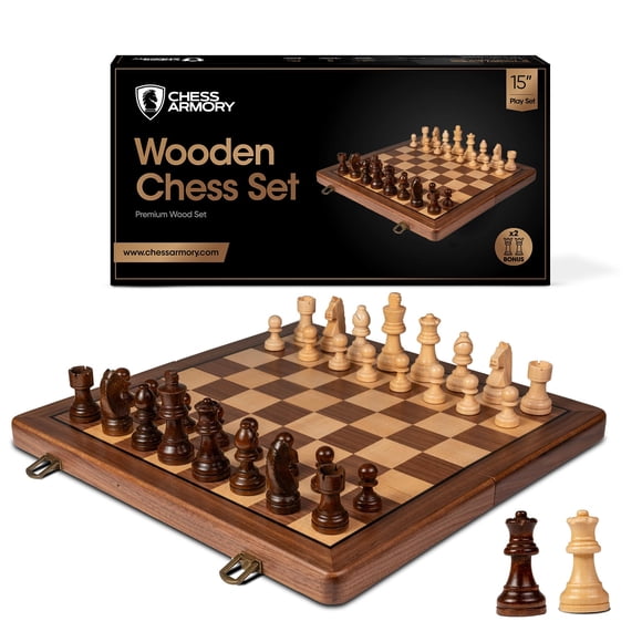 Juego de ajedrez Chess Armory, madera de nogal de primera calidad, 38 cm