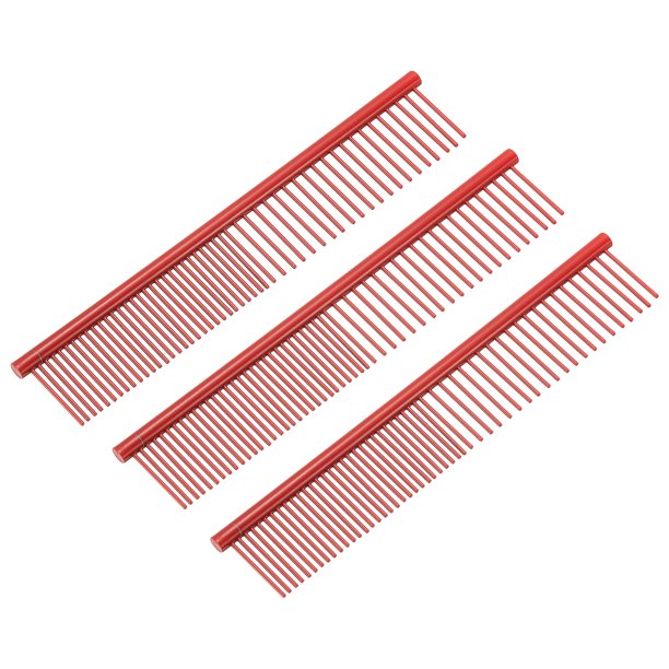 Uxcell Peine para Perros y Gatos, Peines para Mascotas con Dientes de Acero Inoxidable y Puntas Redondeadas para Nudos, Enredos, Pelo Largo y Rizado, Mascota Rojo Recubierto 6.5 PULGADAS