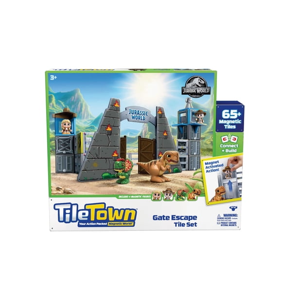 Set de juego Tile Town Jurassic World Park con 78 piezas y 6 figuras