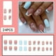 thumbnail image 2 of Medium Length Square Press On Nails, French Blue Glossy Fake Nails With Butterfly Designs, Acrylic All Cover False Nails For Women And Girls 24pcs, 2 of 2
