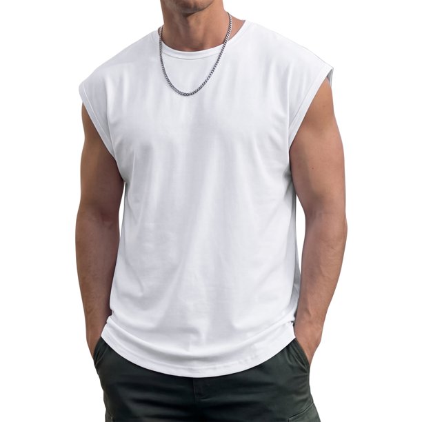 INSPIRE CHIC Camiseta sin mangas de entrenamiento para hombre, ajuste holgado, gimnasio, verano, camisetas sin mangas S Blanco