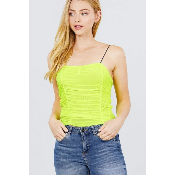 Top Camisola de Malla con Tirantes Elásticos, Cuello en V y Detalle Fruncido