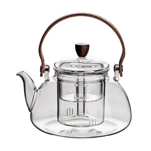 Magideal - Tetera De Vidrio Para Hacer Té De Hojas Sueltas, 1L, Té De Flores Florecientes, Senderismo Transparente Con Infusor Extraíble, Tetera De Hojas Sueltas