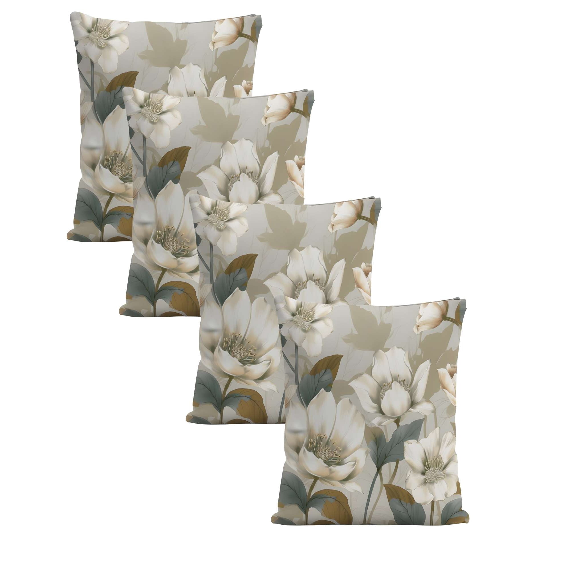 Genérico - Pack De 4 Fundas De Cojin Floreadas 45x45 Beige 01