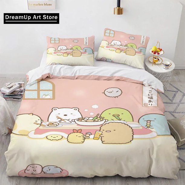 Anime Kawaii FashionSumikko Gurashi Bedding Set Boys Girls Duvet Cover Pillowcase Bed Adult