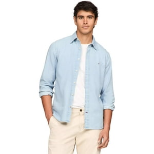 Camisa Tommy Hilfiger Para Hombre, Manga Larga, Oxford, Corte Regular