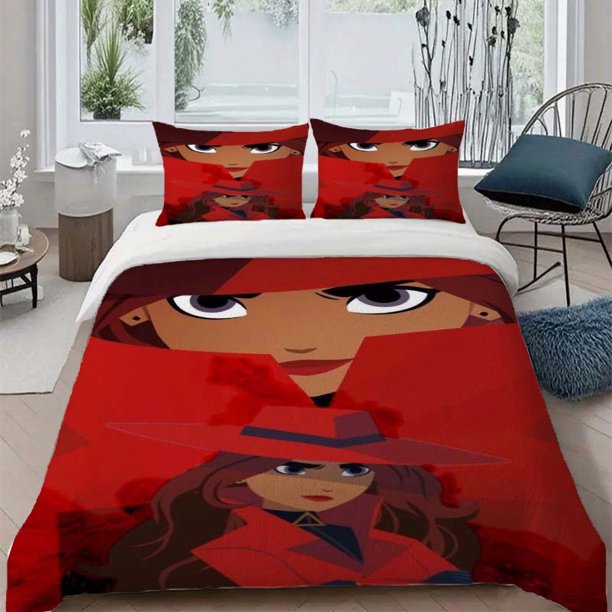 3pcs Carmen Sandiego Confident Character Animation Illustration Theme Printed Bedding Set Soft