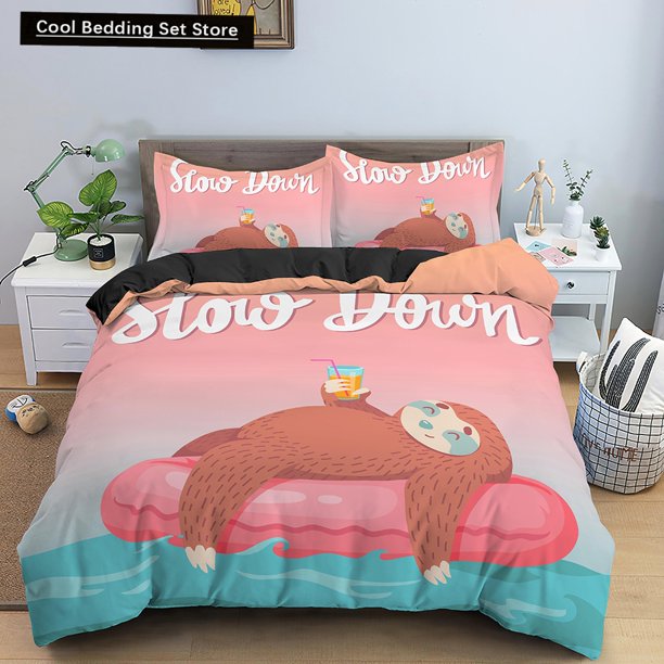 Cartoon Sloth Bedding Set for Bedroom Home Manga Style Sloth Print Duvet Cover Lazy Sleeping Australian Animal Soft Quilt Cover Bed Sheets