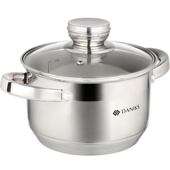 Olla Daniks de 1,9 L de acero inoxidable con tapa de vidrio