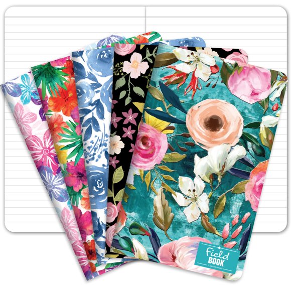 Cuaderno de Campo Elan Paquete de 5 13x20 cm Cubiertas Florales Rayado
