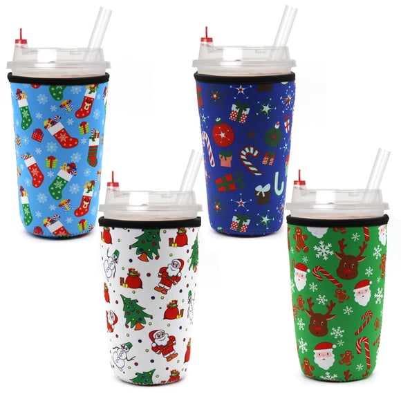 Mangas reutilizables para café YSIUENG de 3 mm de grosor para vasos de 30 oz, diseño navideño