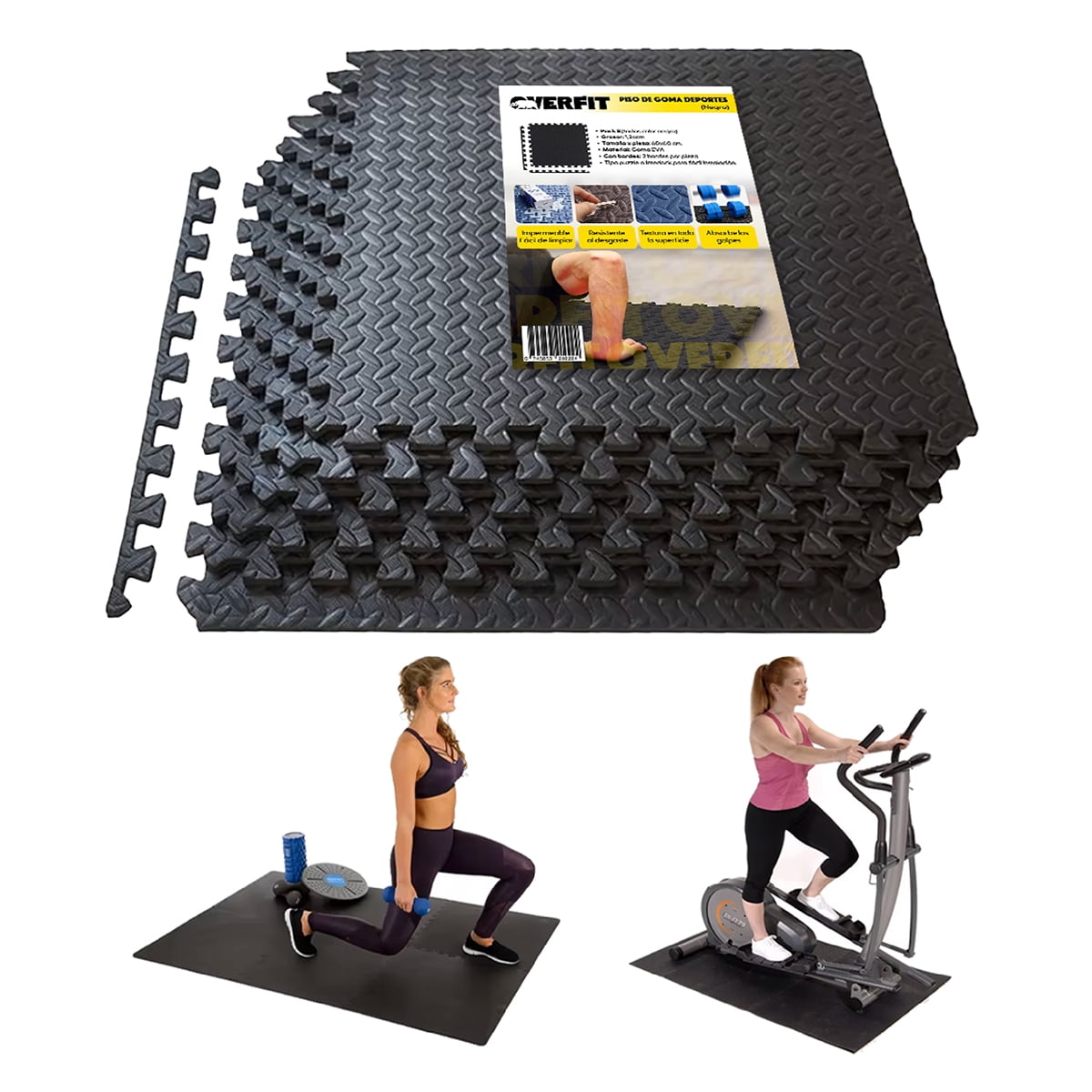 Overfit - Piso Goma Eva Alfombra Deportiva Gimansio 12mm 60x60cm X8un