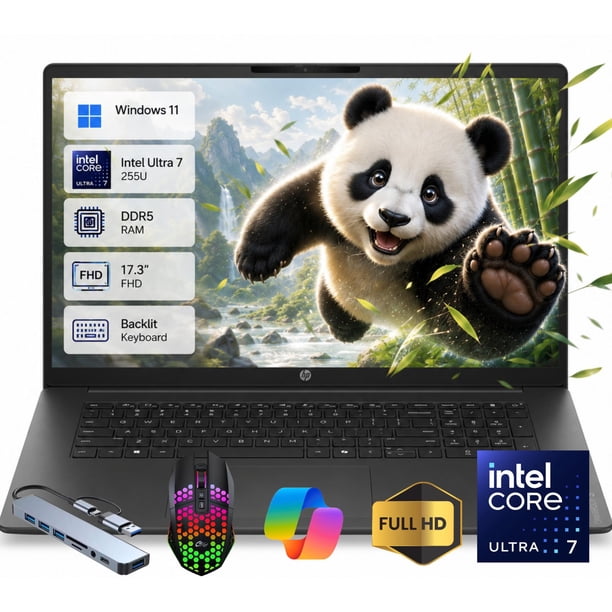 Notebook HP OmniBook 3 de 17,3" 2K IPS (Next Gen AI PC). Equipado con procesador Intel Core 7 255U, 16 GB de RAM DDR5, SSD de 512 GB y sistema operativo Windows 11 Home.
