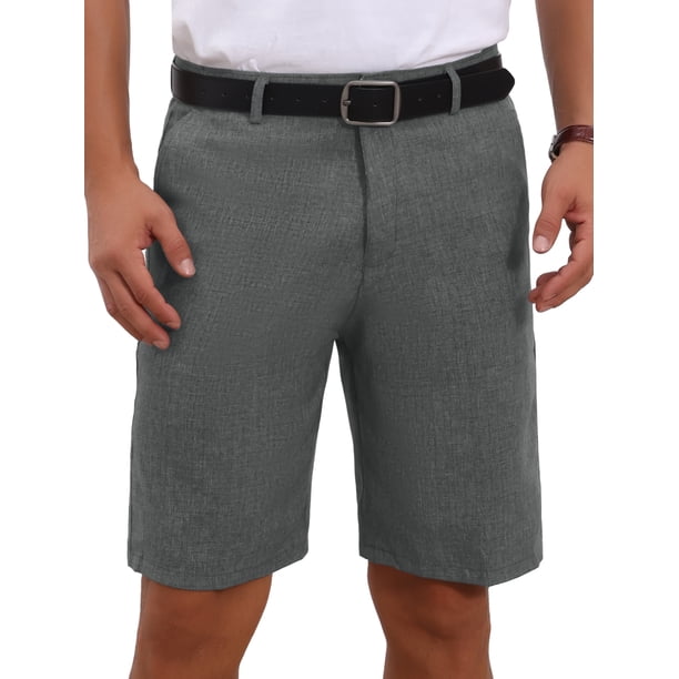 INSPIRE CHIC Pantalones Cortos Formales para Hombre con Textura de Lino por Encima de la Rodilla con Bolsillos 30 Gris